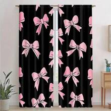2pcs Blackout Curtains With Bow Print, Fashion Bedroom & Living Room Curtains, Polyester Fabric, Semi-Sheer, Machine Washable, Elegant Home Decor, Bedroom Decor | Cute Design | Semi-Sheer Curtains, Living Room Curtains