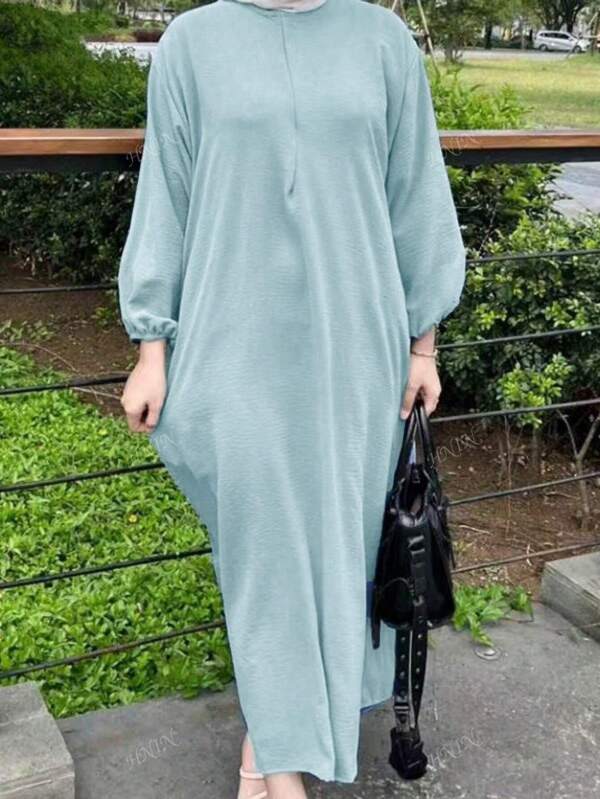 New Cross-Border Retro Style Women's Solid Color Puff Sleeve Loose Casual Dress