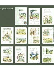 paquete de 20 hojas de papel vintage de paisaje acuarela de ciudad turística para scrapbooking y suministros de diario, papel decorativo artesanal para diarios de chatarra con 10 diseños de patrones