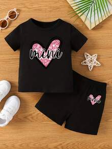 2pcs Young Girls Leopard Print Glasses & T-Shirt And Shorts Set, Summer Outfit Suitable For Toddler And Infant Girls Daily/Holiday/Party Wear - Black - View 1