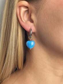 2pcs Ceramic Heart Shape Earrings With Stainless Steel Hoop, Fashionable & Cute Style For Women, Suitable For Daily Wear, Parties, Dates, Gifts For Holidays, Jewelry Gifts