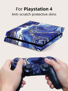 3pcs/Set Ice Blue, Red & Gold Marble Sci-Fi Neon Light Pattern Skin Stickers, Compatible With PS4 Game Console, Scratch-Resistant, Durable, Bubble-Free, Easy To Apply, Waterproof & Scratch-Proof PVC Material