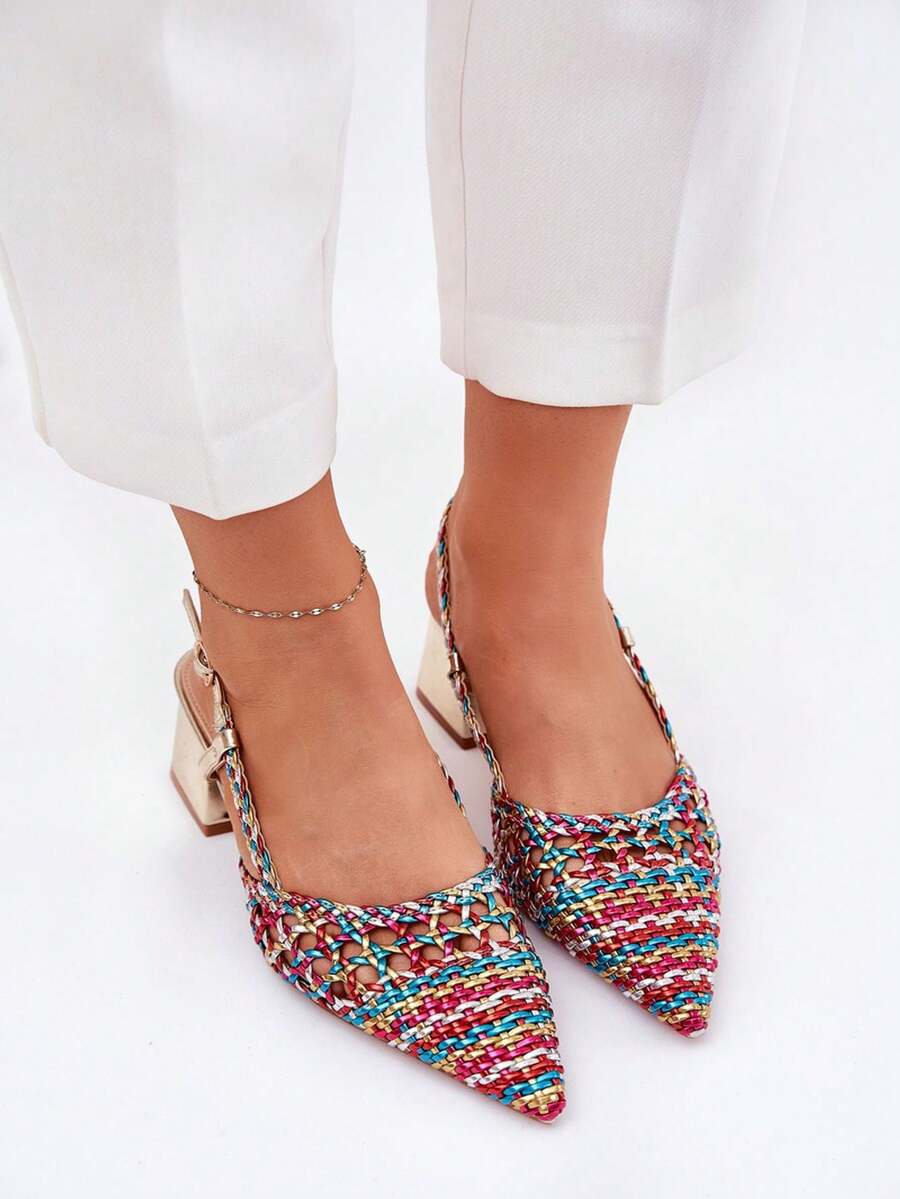 Sandały Na Słupku Z Plecionką I Szpiczastymi Noskami Resterri - Wielokolorowe - Zobacz 1
