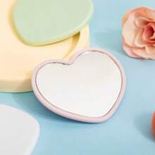 Heart Shaped Mini Mirror, Polished Surface, Plastic Frame, Tabletop Mounting, Fragrance-Free, Floral Theme, Portable, No Electricity Required, Glass Surface - Pink/White/Black Options