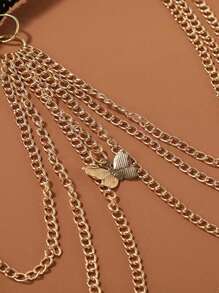 1 pieza Cadena de muslo sexy para mujer, cadena corporal de metal con borlas de mariposa, brazalete de pierna