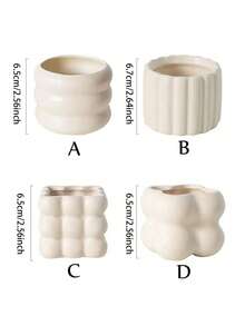 奶油色陶瓷多肉花盆，可爱带排水孔花盆，创意简约家居桌面装饰，适合室内外植物 - 奶油色 - 查看 3