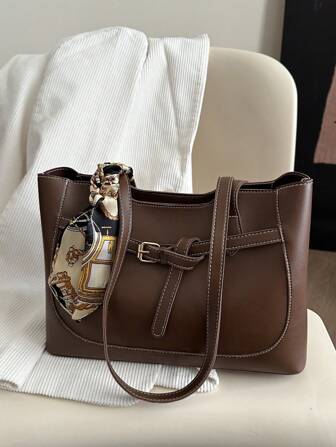 New Luxurious Solid Color Elegant Versatile Women Shoulder Tote Bag