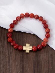 1pc Fashionable Simple & Versatile Car Wheel, Glass, Metallic Cross Beaded Bracelet - Beaded Bracelet - View 14
