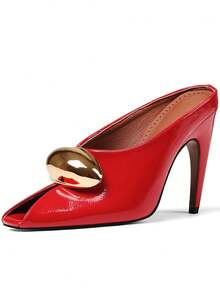 Fashion High Heel Sandals Women Peep Toe Slip On Metal Decor Stiletto Pumps Casual Party Shoes