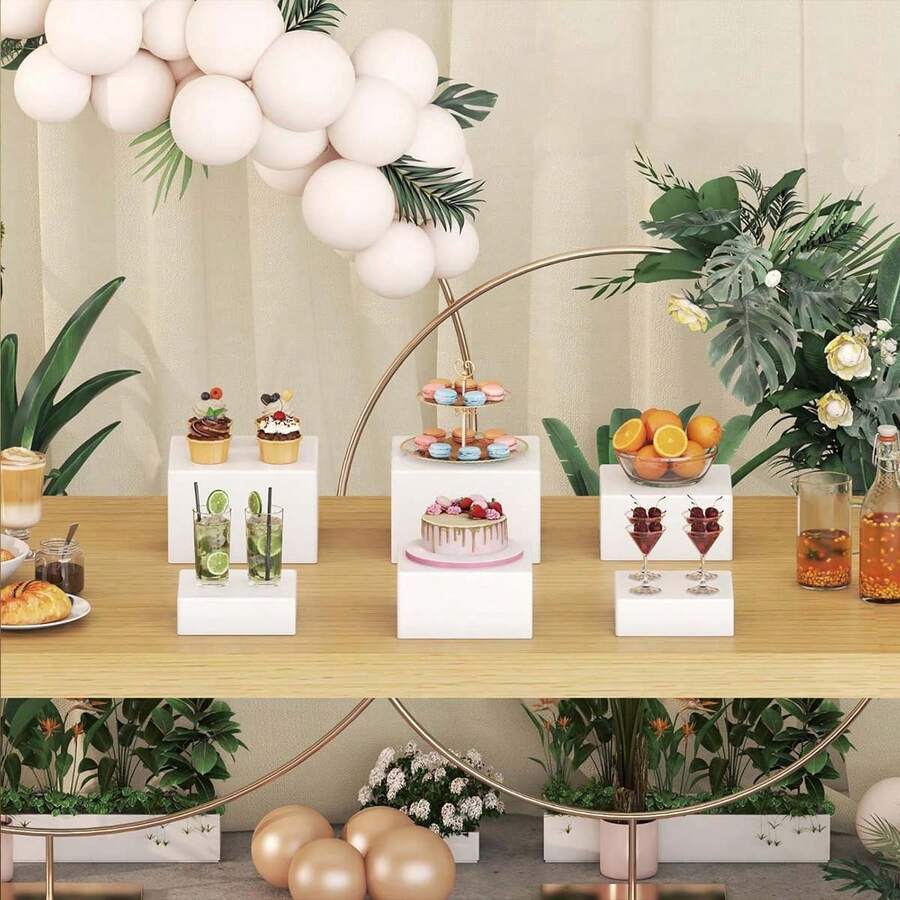 白色亚克力自助餐食品管、派对餐饮甜点蛋糕架、收藏珠宝展示架、白色立方体盒（带嵌套管），适用于派对和庆祝活动 - 白色 - 查看 1