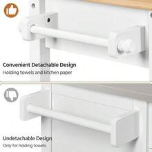Rolling Kitchen Island Cart, Utility Storage Trolley On Wheels With Bamboo Worktop, Detachable Towel Rack And Drawer For Kitchen/Dining Room, White - White - View 8
