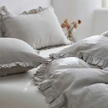 2/3 PCS 100% Linen Duvet Cover Set, Natural French Flax Ruffle Duvet Cover, Breathable Comfy Linen Bedding Comforter Cover With 1/2 Pillowcases