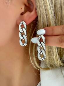 1 Pair Geometric Minimalist Chain Style Earrings For Women, Suitable For Fashionable Girls, Runway, Street Shoot, Party Jewelry