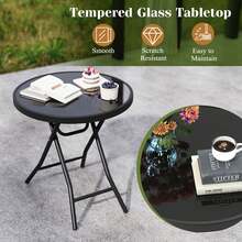 GOFLAME Folding Glass Table Portable Patio Coffee Table With Footpads - Black - View 6