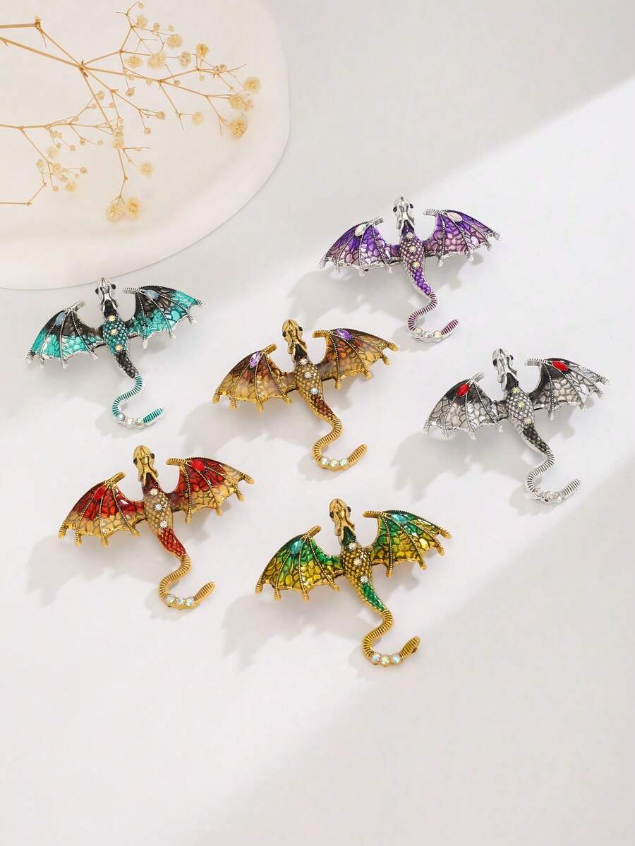 1 件复古创意滴油珐琅装饰西方龙动物胸针，多用途装饰，适用于包包、围巾、男女通用配饰