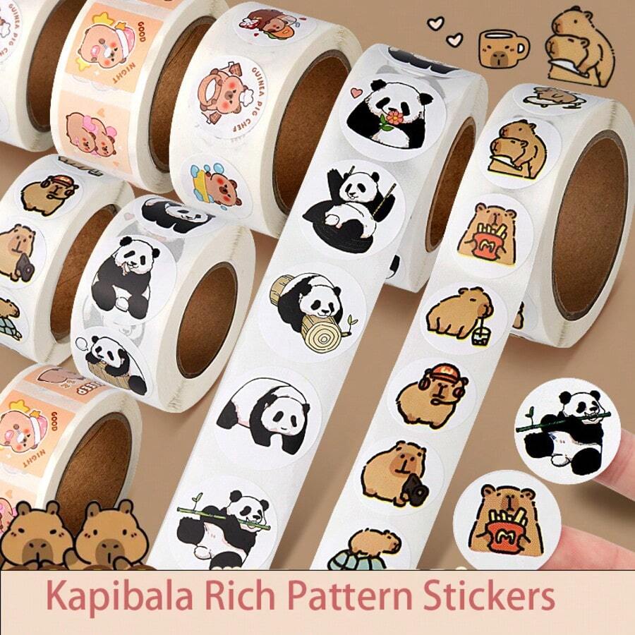 500pcs/Roll High Adhesive Barba Sticker, No Trace, Rich Varied Pattern Scrapbooking Sticker, Reward & Encouragement Sticker, Graduation Small Gift - Multicolor - View 1