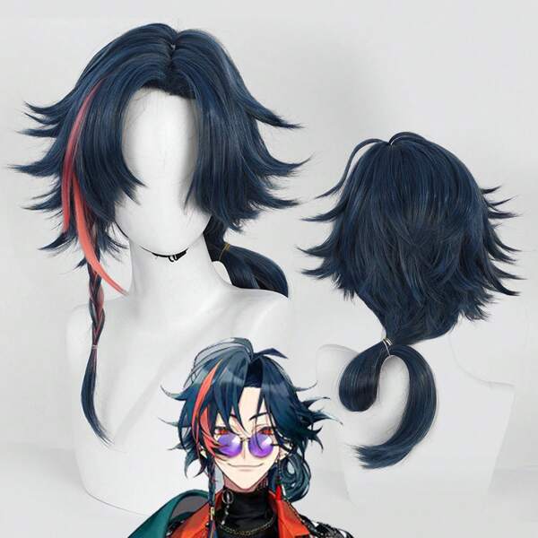 Anime Cosplay Wigs Ombre Dark Green Short Wavy Wigs With Ponytail Kuixing Costume Play Wigs Halloween Costumes Hair Cosplay Daily Heat Resistant Synthetic Hair Wigs For Men 60 CM