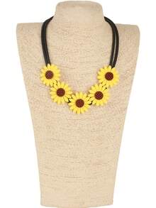 MARLIWOO 1pc Bohemian Style Sunflower Flower Decor Choker Necklace, Vintage Fashion Resort Wear Accessory For Women - Yellow - View 3