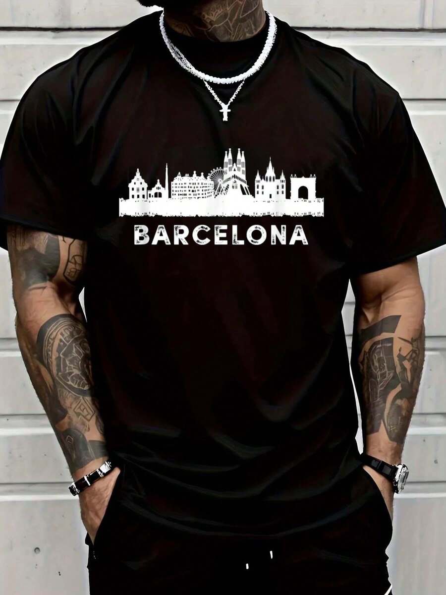 100% Cotton Shirt Black Barcelona Graphic Tees - Novelty T-Shirts & Cool Designs T-Shirt - Black - View 1
