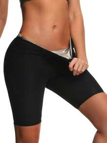 1 件女士桑拿短裤，女士桑拿紧身裤，高腰压缩运动出汗收腹 - 銀色 - 查看 7