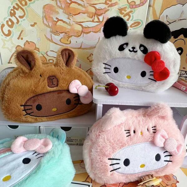 Sanrio 1 pieza Bolsa de maquillaje con diseño de pez payaso, bolsa cosmética de gran capacidad con tema de gatito para lápiz labial, lápiz de cejas y artículos pequeños, regalo para vacaciones, playa, baño, dormitorio, gran capacidad