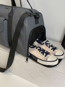 30L Waterproof Cylindrical Travel Duffel Bag With Separate Dry & Wet Compartments, Shoe Compartment, Suitable For Short Trip, Training, Business Trip, Gym, Swimming, Beach, Camping, Dance, Hospital Stay And Weekends. Can Be Stacked On Suitcase. - Grey - View 11