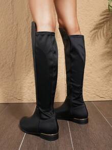 Autumn/Winter Fashion Thick Sole Flat Low Heel Chelsea Boots, Boots, Knee-High Boots, Sexy High Boots - Black - View 7