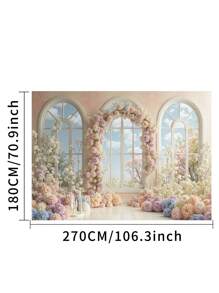 1pc Colorful Windowsill Flowers Arch Photography Backdrops Floral Vaulted Windows Party Banner 59.1*39.4/82.7*59.1/106.3*70.9 Inches Blooming Photo Background Newborn Shower Birthday Wedding Decoration Supplies