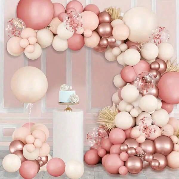 146 Pieces Blush Pink Balloon Wreath Arch Kit, Vintage Pink Rose Gold Sand White Balloons For Bride, Valentine's Day, Wedding, Engagement, Birthday Party Decor
