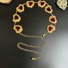Women's Heart Print Metallic Waist Chain, Retro Silver & Gold Alloy Waist Belt, For Weddings, Holidays, And Everyday Wear - Gold - View 1