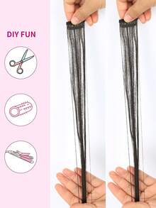 Synthetic Hair Bangs Clips Front Side Long Bangs Fake Fringe Clip In Hair Extensions Accessories For Women 2pcs - Black - View 3