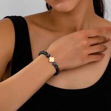 1pc Fashionable Simple & Versatile Car Wheel, Glass, Metallic Cross Beaded Bracelet - Beaded Bracelet - View 10