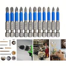 12 Packs Magnetic Non-Slip Drill Bits, PH1 PZ1 PH2 PZ2 PH3 PZ3, 50mm Length Cross Head With Teeth, 1/4 Inch Hexagonal Shank Single Head Drill Bits Suitable For Electric Screwdriver Drill - Blue - View 8