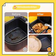NetHong 100PCS Air Fryer Liners Disposable Paper Non Stick Parchment Rectangle Baking UK - Khaki-square - View 9