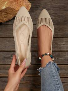 Women's New Spring/Summer Fashion Pointed Toe Color Block Patchwork Slip-On Flat Shoe, Comfortable Transparent Knit Mesh Bohemian Casual Versatile Flat Shoes