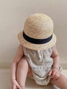 1 pieza Sombrero tejido de protección solar para niños, sombrero de sol para bebé, perfecto para actividades al aire libre, vacaciones, fiestas, uso diario, unisex, 0-3 años
