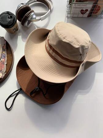 1 件高品质户外西式渔夫帽，男女通用春夏露营撞色宽边防晒钓鱼徒步帽