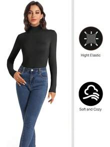 3 Pack Women's Long Sleeve Turtleneck Pullover Baselayer Undershirts Mock Tops, Fashionable Style - Bộ C: Đen Xám Trắng - Xem 9