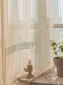 1pc French Retro Delicate Hollow-Out Sheer Curtain, Artistic Atmosphere, Translucent But Not See-Through, For Living Room, Balcony, Bay Window