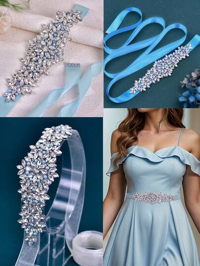 1pc High-Quality Light Blue Rhinestone Diamond Belt, Fashionable Versatile Belt With Handcrafted Exquisite Design And Sparkling Elegance, Suitable For Formal Dinners, Parties And Other Occasions To Showcase Graceful Charm Valentine's Day Accessories