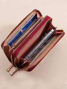 Women's Dual Zipper Cat Pattern Long Wallet Purse Multi-Card Slots Large Capacity Phone Holder Clutch Bag For Women Mini Wallet Purse Wallet Wristlet Wallet Keychain