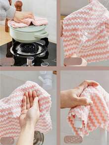 1pc/5pcs/10pcs Super Soft Microfiber Dishcloth, Thick Coral Fleece Double-Sided Dishcloth, Highly Absorbent Cleaning Towel, Strong Decontamination Cloth, Kitchen Towel, Hand Towel, Kitchen Accessories, Random Color - Multicolor - View 3