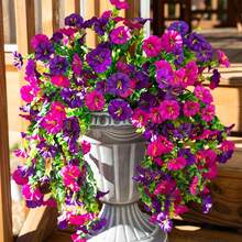 2Pcs Hanging Flowers, 29.5in Perfect Home Garden Decoration–Hanging Morning Glory, Artificial Simulation Flowers, Hanging Baskets Fake Flowers For Home Porch Patio Balcony - Tím + Đỏ - Xem 8