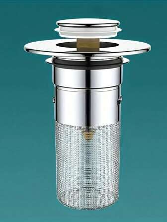 1pc Universal Stainless Steel Spring Bounce Sink Drain Strainer, Fits Various Bathroom Sinks, Odor-Resistant Drain Cover, Multi-Functional Sink Stopper With Press Filter