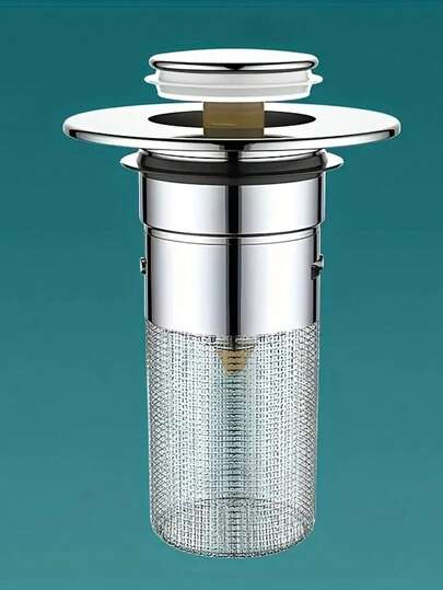 1 st universal avloppsfilter i rostfritt stål med fjäderstuds, passar olika handfat, luktbeständigt avloppsskydd, multifunktionell diskhopropp med pressfilter köksartiklar kökstillbehör kök köksverktyg