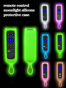 1pc Glow-In-The-Dark Silicone Universal Remote Control Protective Case With Strap, Compatible With Roku280 Remote Replacement Cover, Easily Find Your Remote In The Dark - View 1