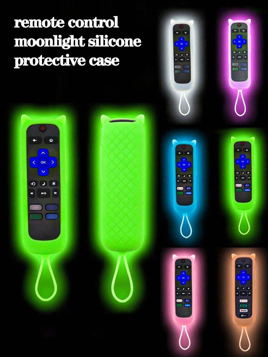1pc Glow-In-The-Dark Silicone Universal Remote Control Protective Case With Strap, Compatible With Roku280 Remote Replacement Cover, Easily Find Your Remote In The Dark - View 1