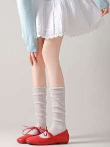 1 Pair Thin Bubble Hem Leg Warmers, Flattering Ballet Style, For Spring/Summer