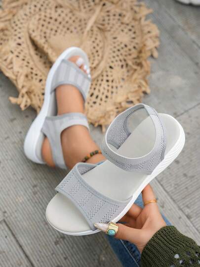 女士防滑透气罗马凉鞋，宽松弹力休闲运动凉鞋，一脚蹬沙滩凉鞋，适合小脚，舒适软底，百搭夏季新款户外凉鞋，适合连衣裙，防水孕妇防滑透气旅游鞋