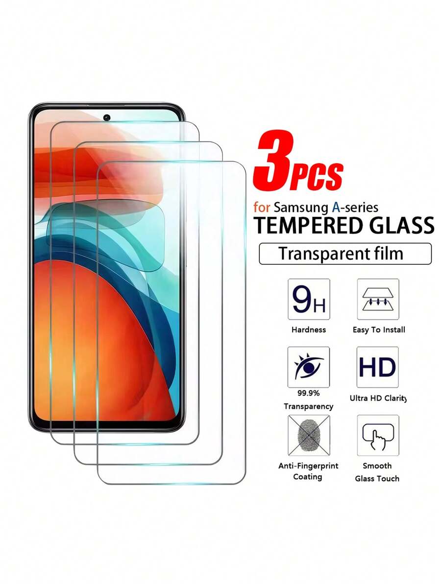 3 paquets de protecteurs d'écran en verre trempé 9H anti-rayures, compatibles avec les modèles Galaxy A05, A05s, A06, A16, A12, A13 4G, A14, A15, A22 5G, A23 5G, A25, A32 4G, A32 5G, A33 5G, A34, A35, A36, A50, A51, A52, A53 5G, A54, A54 5G, A55 5G. Montage sans bulles, conception compatible avec les coques, cristal clair. Idéal comme cadeau d'anniversaire, pour la famille et les amis. Accessoires pour téléphone. - Transparent - Voir 1